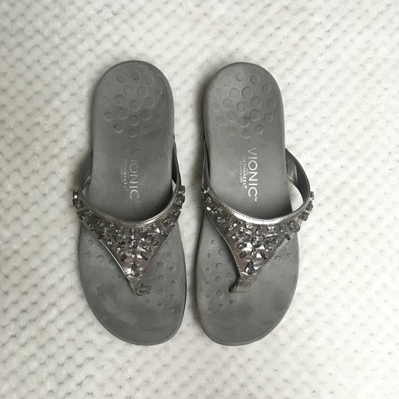 Vionic Shoes - Vionic Silver Gemstone Thong Sandals